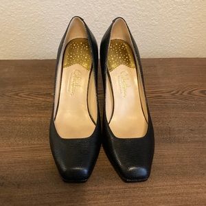 Black square toe heels. EUC